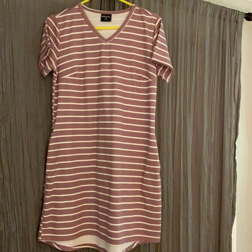 T shirt dress- Mauve and white striped